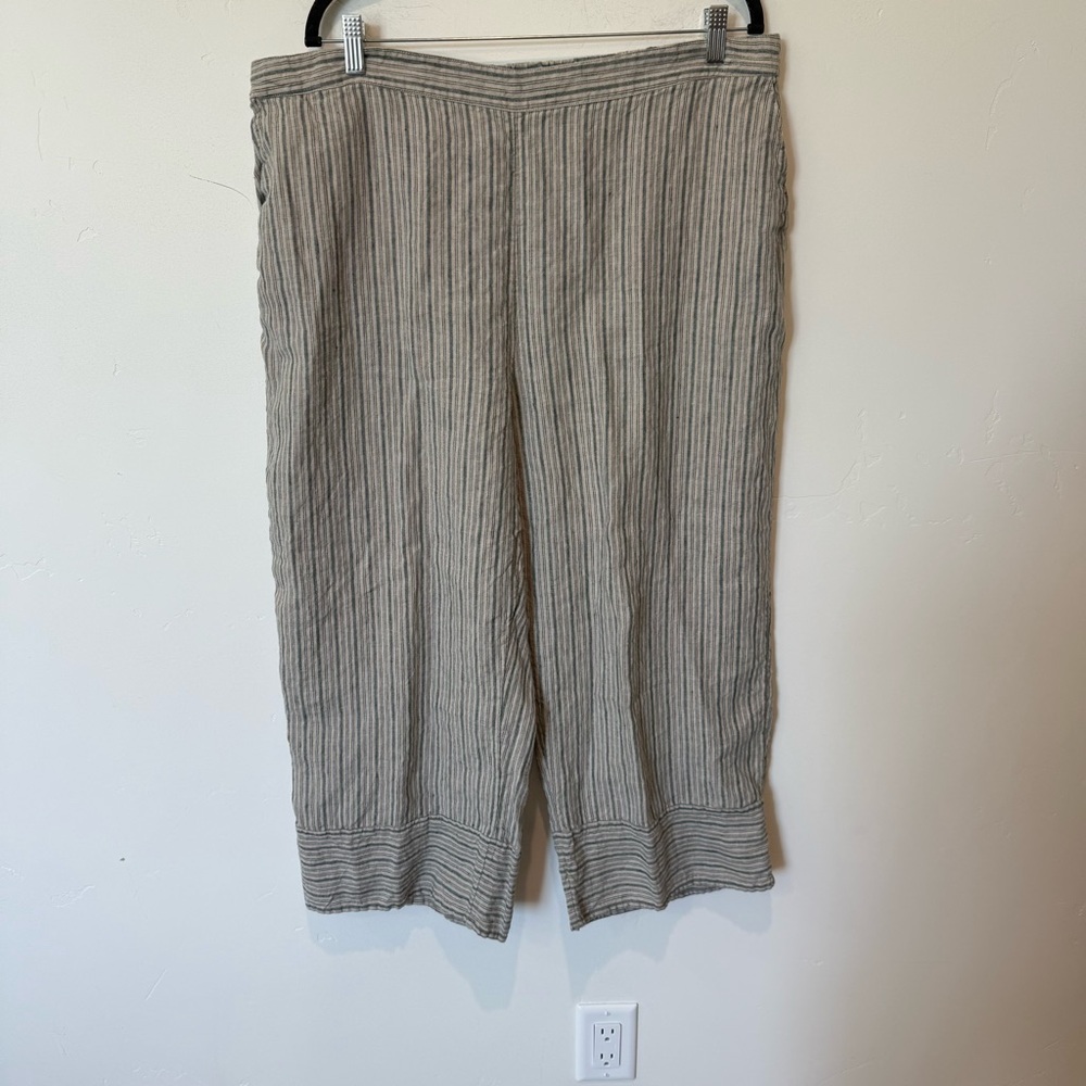 Coldwater Creek 100% Linen Striped Wide Leg Cropped Pants Womens Plus Size 1X